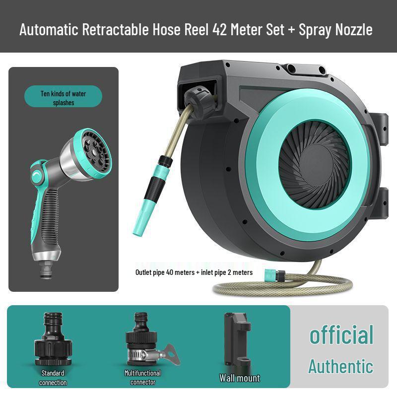 Telescopic Automatic Hose Reel with High-Pressure Water Gun & Sprinkler for Car Wash and Garden Watering.