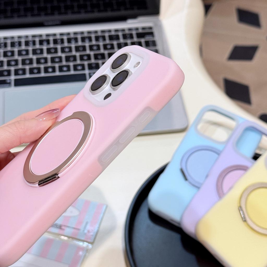 Liquid Jelly Rotating Large Bracket Magnetic Mobile Phone Case Suitable for iPhone16promax Skin Feeling Solid Color Protective Case