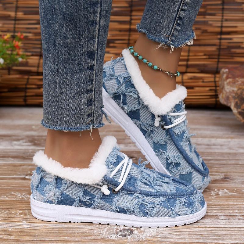 Herbst und Winter neue Weihnachten Übergröße Plüsch lässige Einzelschuhe Damen flacher Boden Plüsch Baumwollschuhe