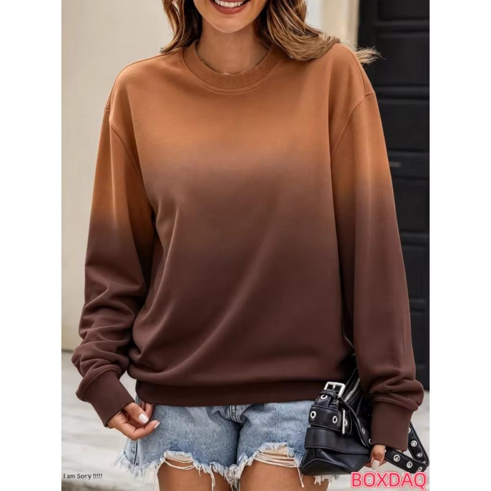 New Autumn And Winter Fashion Women's Long Sleeved Round Neck Casual Pullover 3D Gradient Color Loose Sports