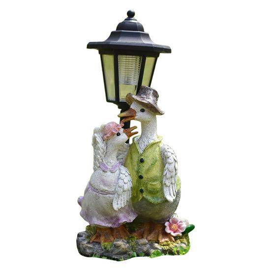 Garden Statue with LED Solar Lamp Weather Resistant Automatic Charging Outdoor Patio Sculpture Decor LED Light