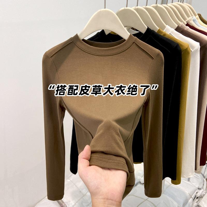 Fleece thickened small stand-up neck bottoming shirt women's spring angora red inner long-sleeved shirt high-end top