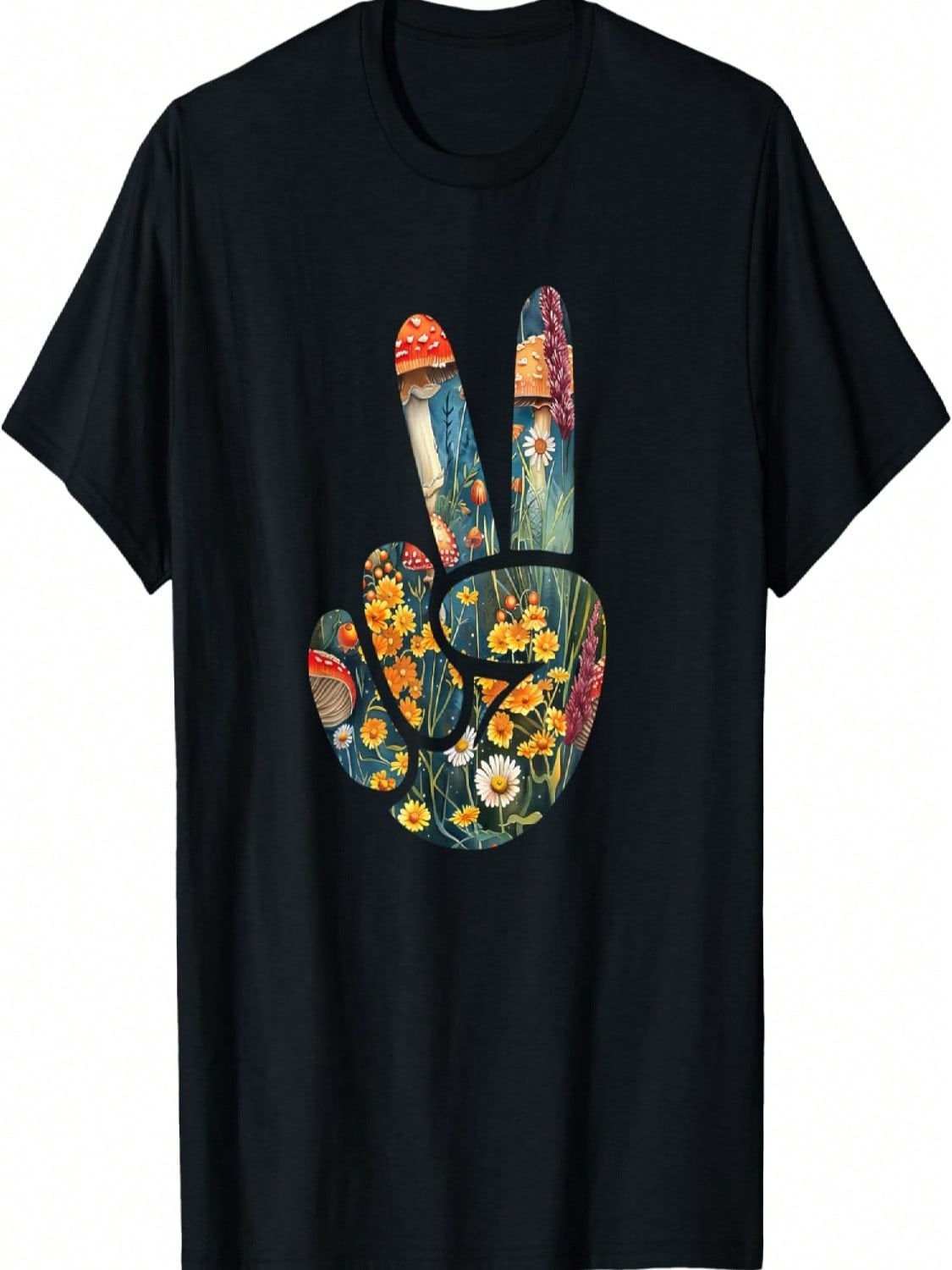 Natural Silhouette Forest Meadow Cottagecore Peace Sign Hand T-Shirt(85) S разноцветный
