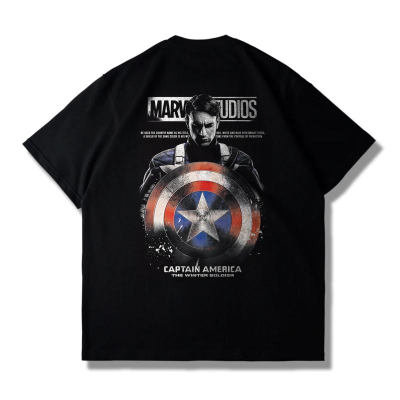 Avengers Marvel Captain America Shield Men's Autumn Break Short Sleeve T-shirt Men's and Women's Loose Plus Size Top Clothing