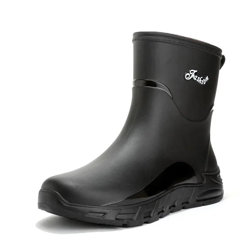 

Зимние Новые Теплые Дождевые Сапоги Мужские Толстоподошвенные Бархатные Водонепроницаемые Противоскользящие Резиновые Ботинки Утепленные Сапоги до Середины Голени с Фиксированным Хлопком 40 чёрный