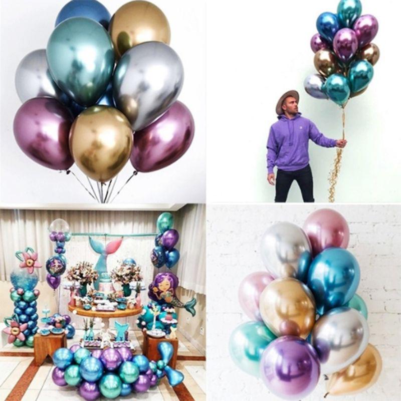 5PCS 12inch Glossy Metal Pearl Latex Balloons Thick Chrome Metallic Inflatable Air Balloon