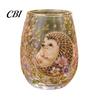 Patterned Translucent Glass Cup, Egg Shape Clear Lead-Free Crystal Enamel Painted Golden Rim Water Cup Vintage Drinking Tumbler, Large Capacity