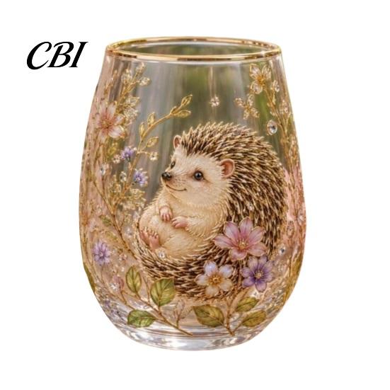 Patterned Translucent Glass Cup, Egg Shape Clear Lead-Free Crystal Enamel Painted Golden Rim Water Cup Vintage Drinking Tumbler, Large Capacity