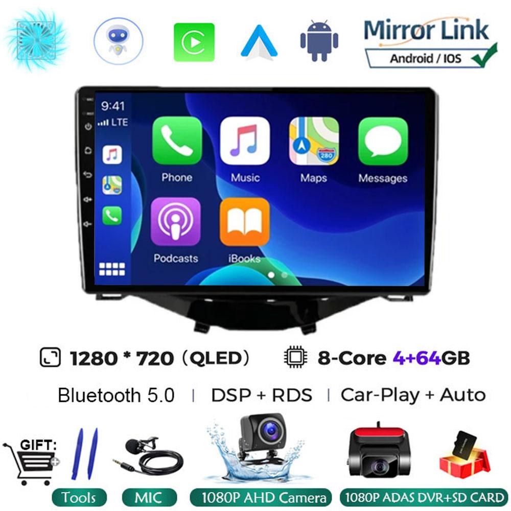 Car Radio Multimedia Player Android 14 For Toyota Aygo 2015 Peugeot 108 2020 Citroen C1 2015 - 2022 GPS Navigation Apple Carplay