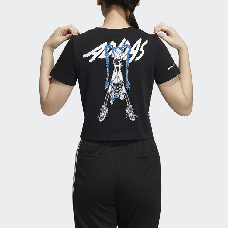 Adidas Atmos Collaboration Series Pattern Large Logo Sports Round Neck Short Sleeve T-Shirt Women Tops Black HF5116