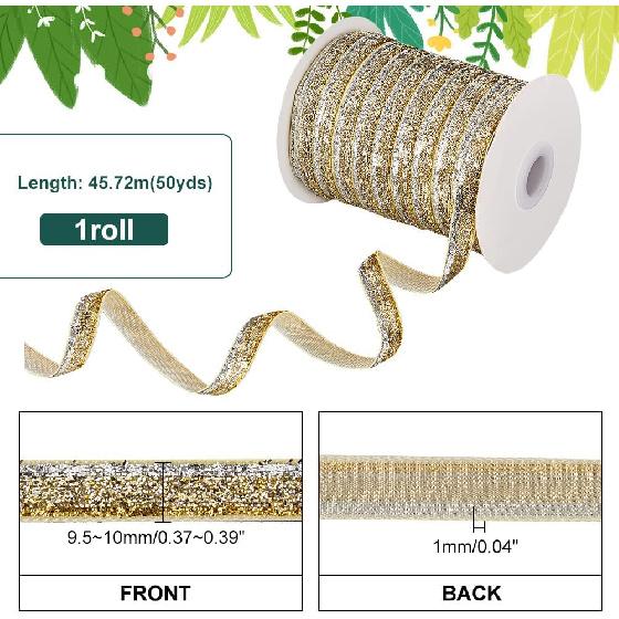 

PH PandaHall 50 Yards Metallic Glitter Ribbon, 3/8 (10mm) Golden Sparkle Trim for Gift Wrapping, DIY Crafts, Wedding, Party, Christmas, Hair Bows - 50 Yards чёрный