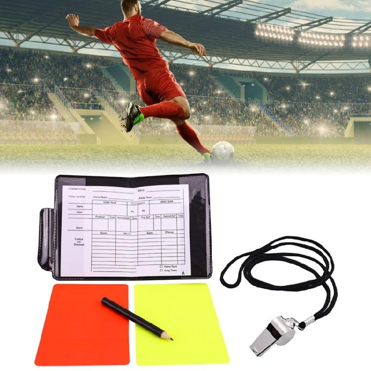 Set di Cartellini per Arbitro, Set Arbitro Sportivo Fischietto Metallico Sportivo Cartellino Rosso Giallo, Block Notes con Matita, Attrezzatura per Arbitro