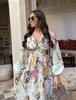 Cross-Border European & American Women's Fashion: Stand-Up Collar Print Dress with Ruffled Loose Fit & Drawstring