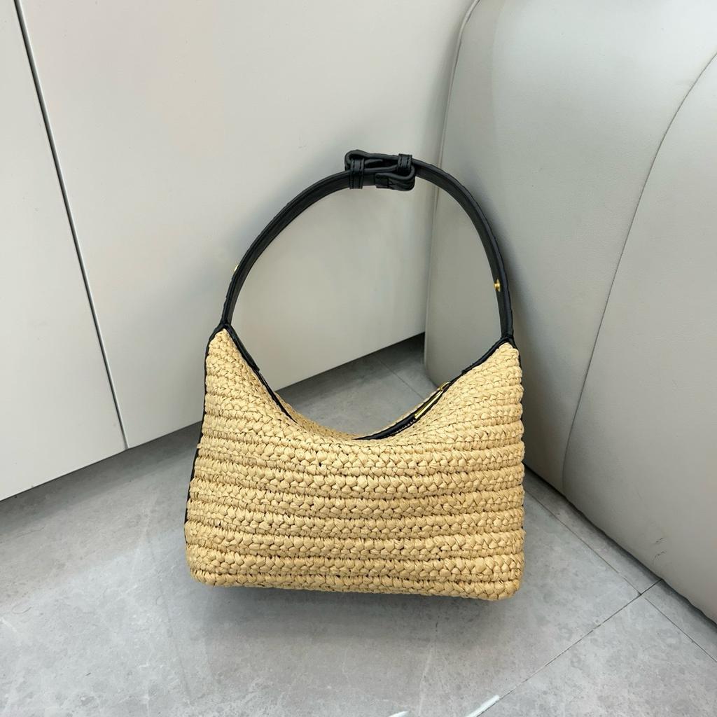 2026 Transfrontaliera Nuova Borsa Pranzo Borsa Pranzo in Paglia Lafite Moda Casual Manico in Pelle Borsa da Spiaggia Intrecciata Donna