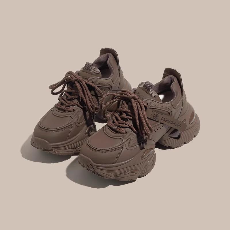 Leather dad shoes women's 2025 new autumn and winter platform inner height increase small women's shoes brown casual sneakers