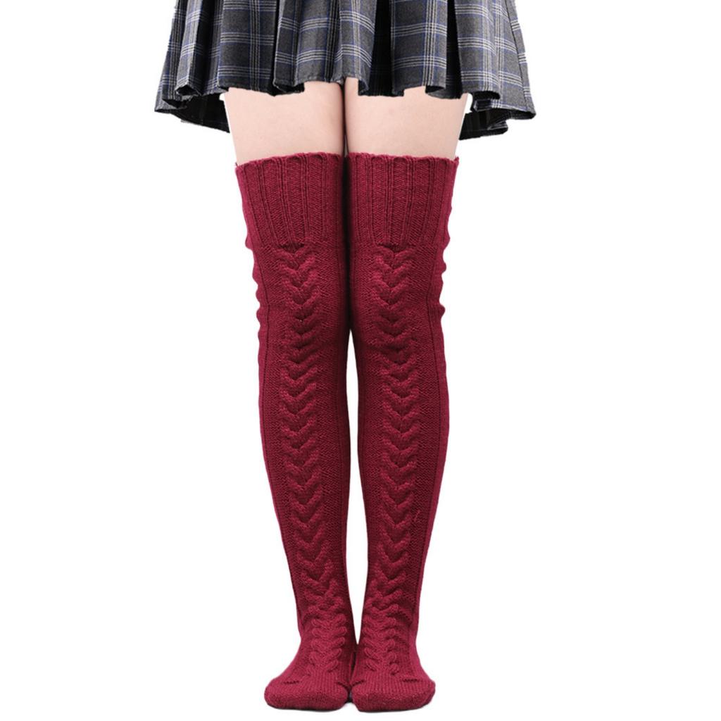 Women's Woolen Warm Foot Covers, Long Socks, Winter Solid Color Over-the-Knee Socks