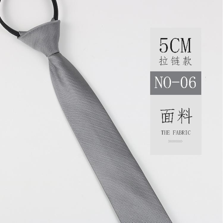 Tie Men'S Zipper Lazy Polyester Silk Jacquard Dress Day Solid Color 5Cm Narrow Edition