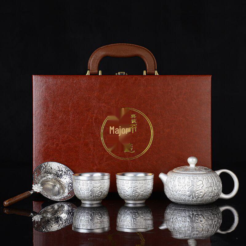 Year of the Dragon Sterling Silver 999 Teapot: Pure Handmade High-End Gongfu Tea Set Souvenir