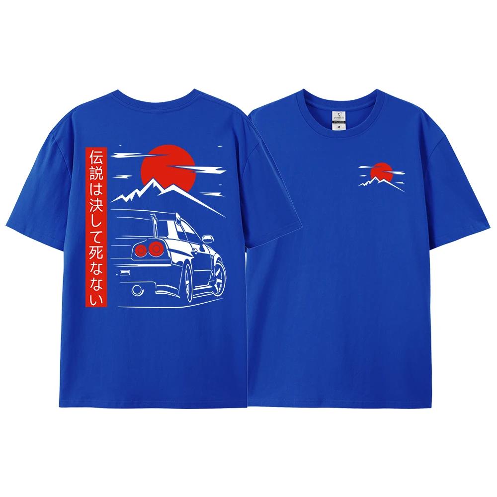 2025 New Japanese Style Car JDM Culture GTR Racing T-shirt Men's Printed Street Oversized Casual 100% Cotton Top T-shirt