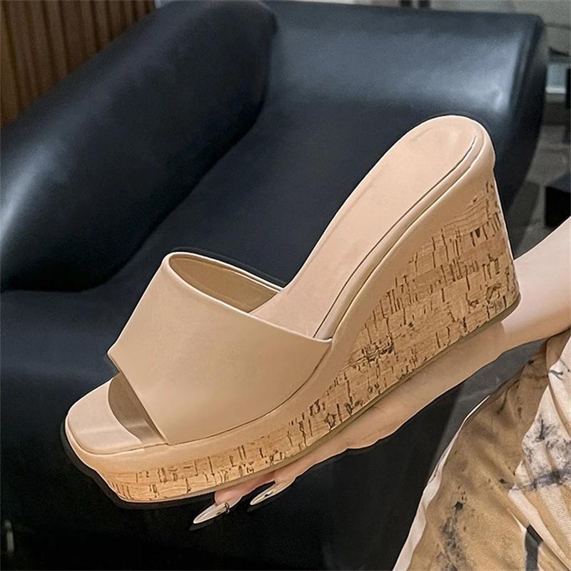 Eilyken Summer Concise Square Toe Platform Wedge Heels Slippers Woman Female Sandals Slide Shoes Zapatos De Mujer
