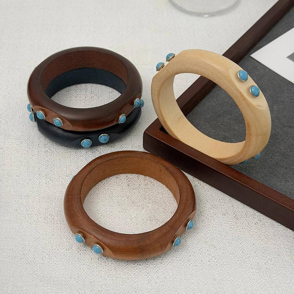 Salircon Classic Vintage Stackable Wooden Chunky Bangles for Women Punk Style Round Wide Bracelet Jewelry Accessories Gift 2026