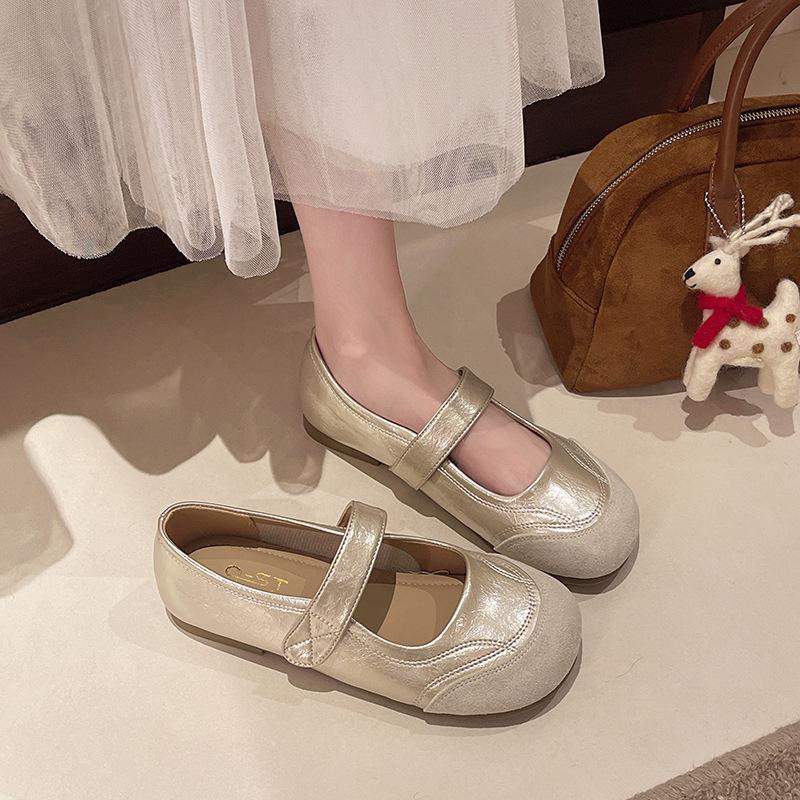Retro Flat Mary Jane Shoes Women's Spring and Summer 2025 New Velcro Yellow Single Shoes Soft-soled Ballet Shoes