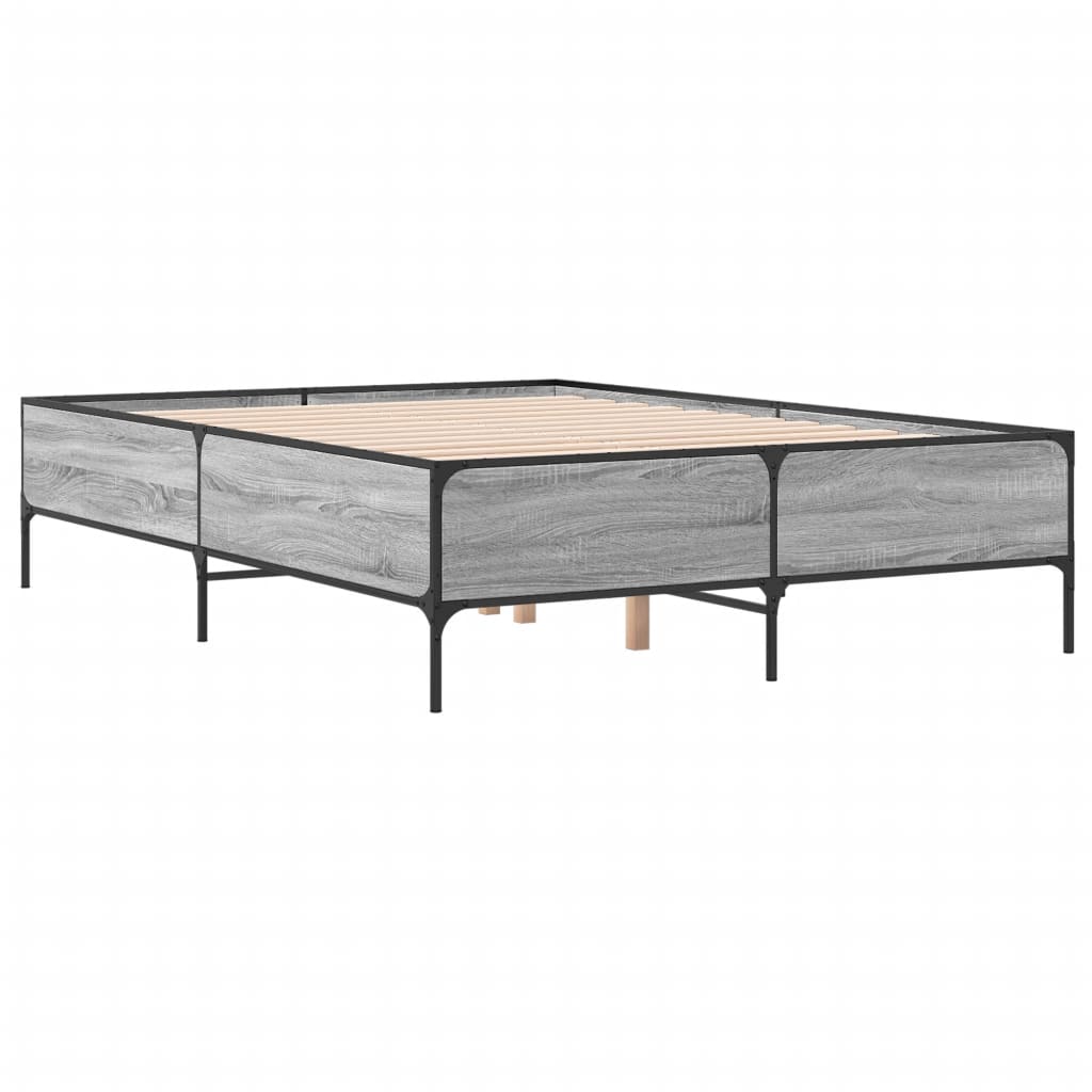 Bed Frame in Grey Sonoma 120 x 190 cm Made of Engineered Wood and Metal