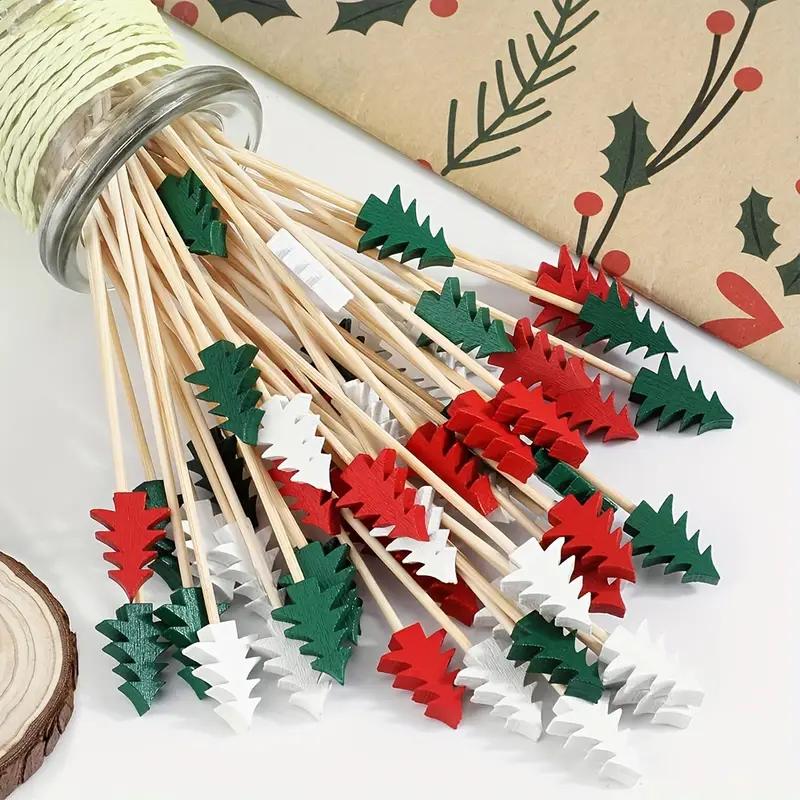 50pcs-Christmas Tree Fruit Sign Portable Picks Design Drink Disposable Appetizer Xmas Stick Bamboo Food Sticks