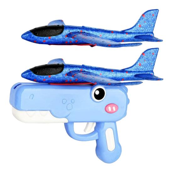 Foam Bombs Dinosaur Airplane Launcher Toy Set Soft Foam Glider Plane синий