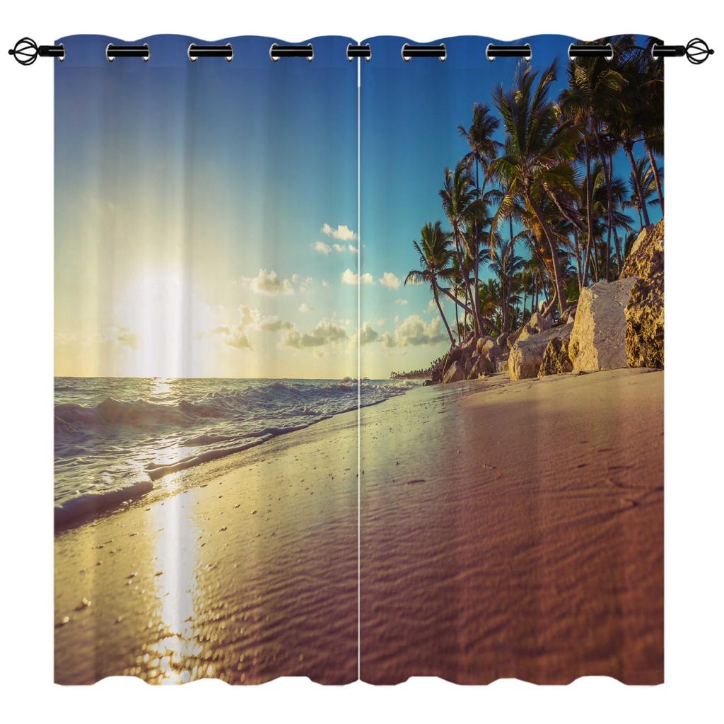 High-Density Blackout Curtains Beach Curtains Seaside Vacation Series 9 Digital Printing Blackout Curtains
