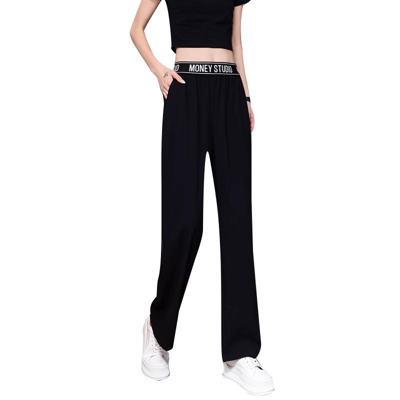 Girls' Summer 2024 Ice Silk Casual Sports Pants: Loose Straight-Leg Chiffon for Middle & High School Students