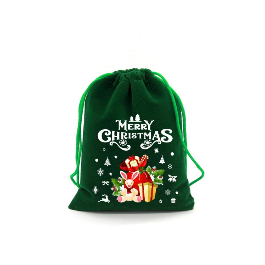12 PCS Christmas Gift Bags, 15x20cm Fabric Drawstring Bags for Xmas, Holiday Party Favor Pouches for Candy Toys, Reusable Stocking Stuffers