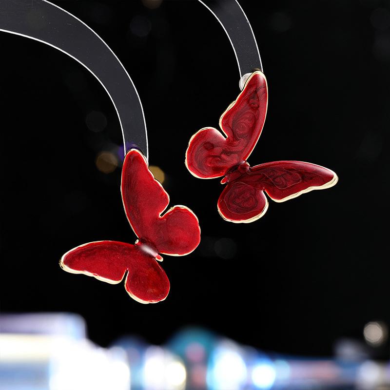 

Серьги-иглы из серебра 925 пробы, модные осенне-зимние трендовые серьги-бабочки для женщин в стиле Анкара красного, взрывного бордового цвета