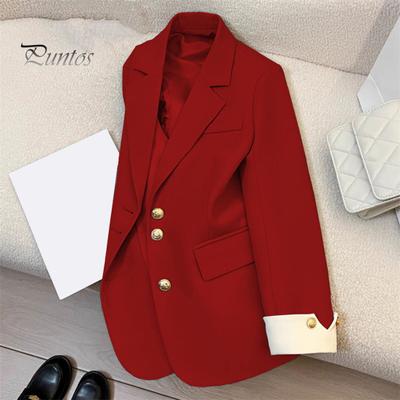 Women's Casual Blazer Office Lady Commuter Suit Lapel Collar Jacket Loose Fit Fashion Daily Wear Coat for Spring Autumn