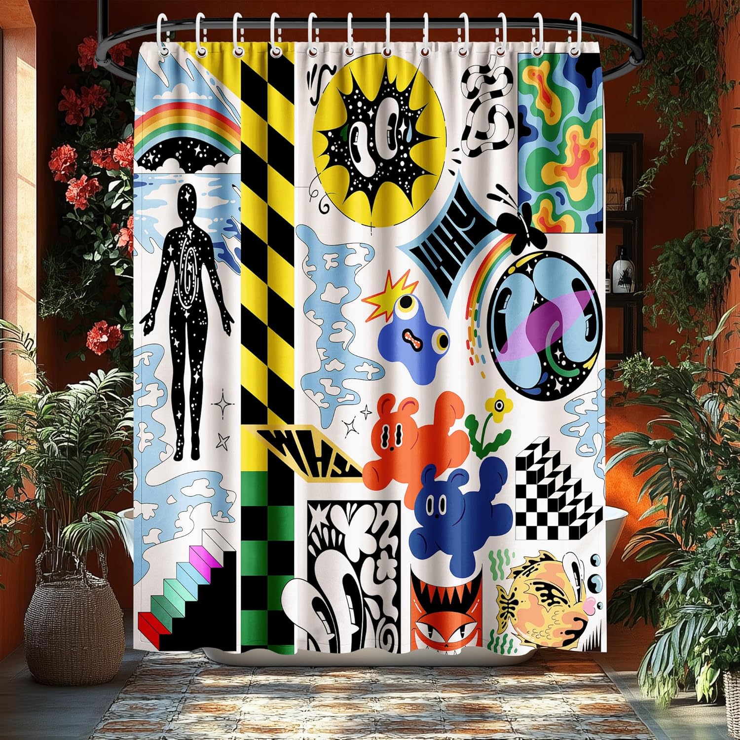 

Colorful Graffiti Pattern Waterproof Shower Curtain 180X180Cm - Abstract Art Print Bath Curtain For Modern Home Decor W60H190(CM)-1 Pcs