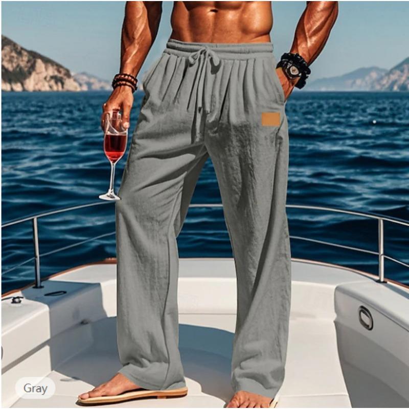 Drawstring Elastic Waistline Straight Tube Comfortable and Breathable Outdoor Vacation Beach Fashion Men’s Casual Pants