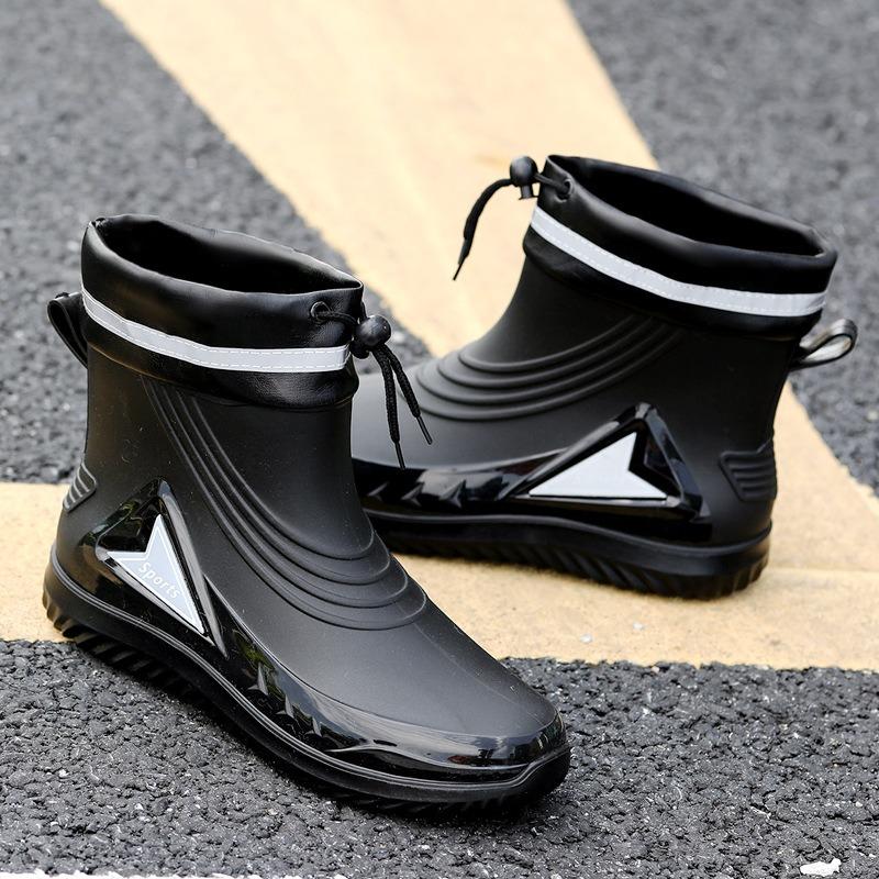 Men's rain shoes high-end fashion trend short rain shoes non-slip water boots fleece water shoes waterproof work overshoes