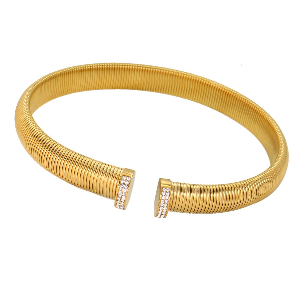 

USENSET Браслет-манжета из высококачественной нержавеющей стали с цирконами, персонализированная текстура, женский, с золотым покрытием, спиральный, для руки, бижутерия, хип-хоп