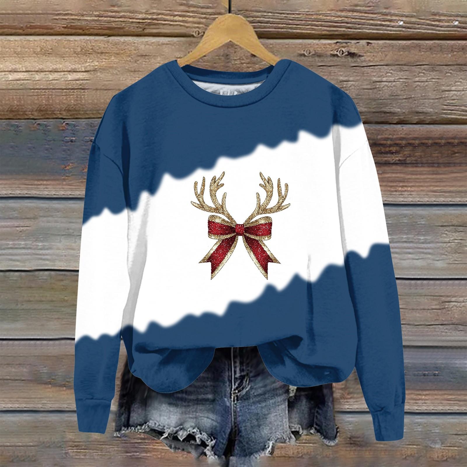 

Женская мода Bufferfly Printed Long Sleeve Loose Round Neck Sweatshirt Top Fall XXL синий