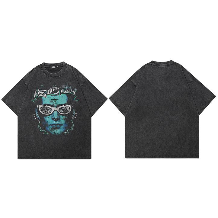 

Hip Hop Faded Black TShirt Streetwear Funny Green Face Graphic T Shirt Cotton Hipster Men Tshirt Unisex Tops Tees Dope M