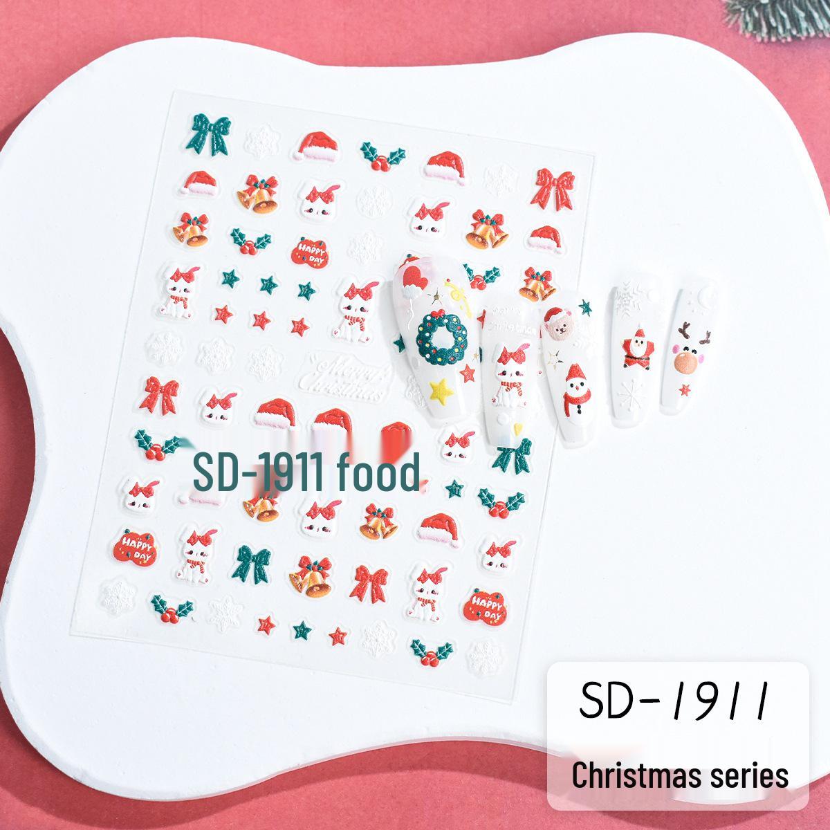 5D Christmas Nail Stickers: Embossed Snowflake, Santa, Tree, Reindeer in Gold, Silver, Transparent