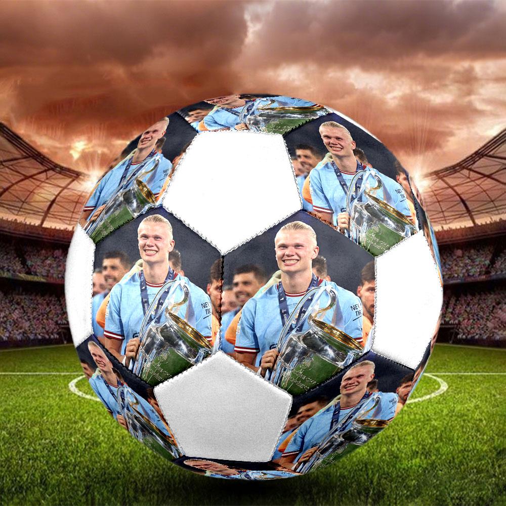 Erling Size 5 Soccer Ball, Machine-Stitched PVC, Durable & High Bounce, All Ages Fit, Fan Merchandise, Matches & Outdoor Use.