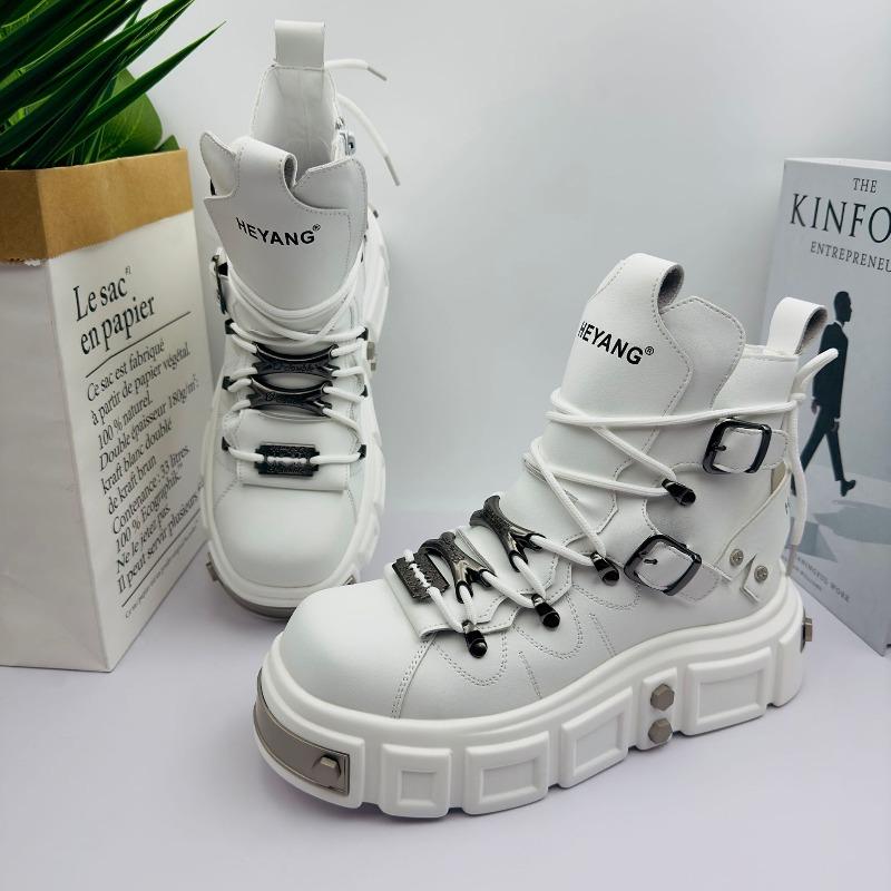 Men's Boots Fashion Design Metal Decoration Rivet Leather Boots High Street Hip Hop Dance Punk Motorcycle Men Boots Botas Hombre