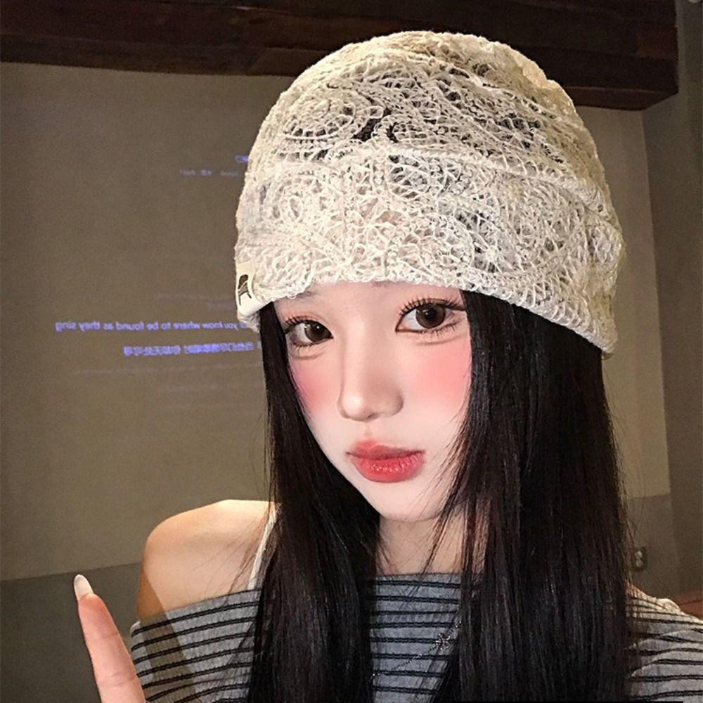Breathable Hollow Out Flower Beanies Spicy Girl Flower Pile Hat Sweet Lace Hat Girls