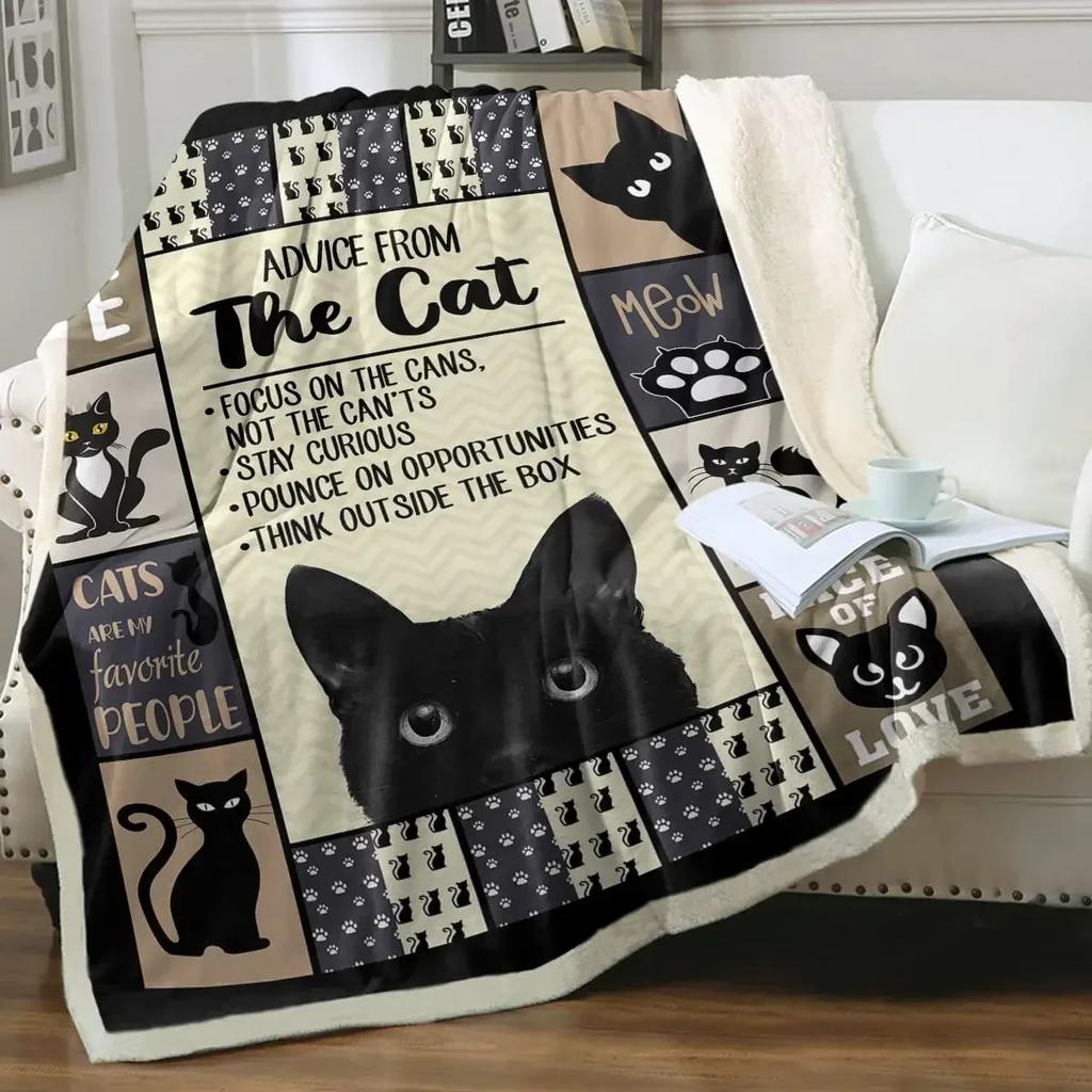Grey and White Cats Blanket Plush Sherpa Flannel Throw Blankets for Couch Sofa Super Soft Blanket Bedroom TV Throw Blanket Full