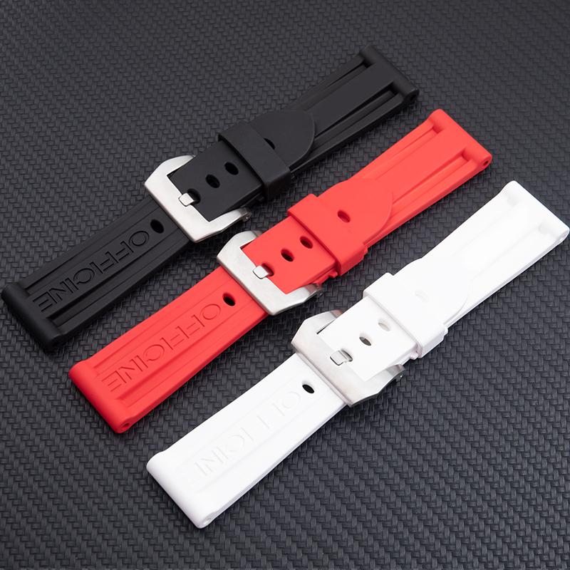 Soft AAA Fluororubber FKM Rubber Watchband Fit For Panerai Strap Accessories For PAM111/441/389 Watchbands 24mm Tang Pin Buckle
