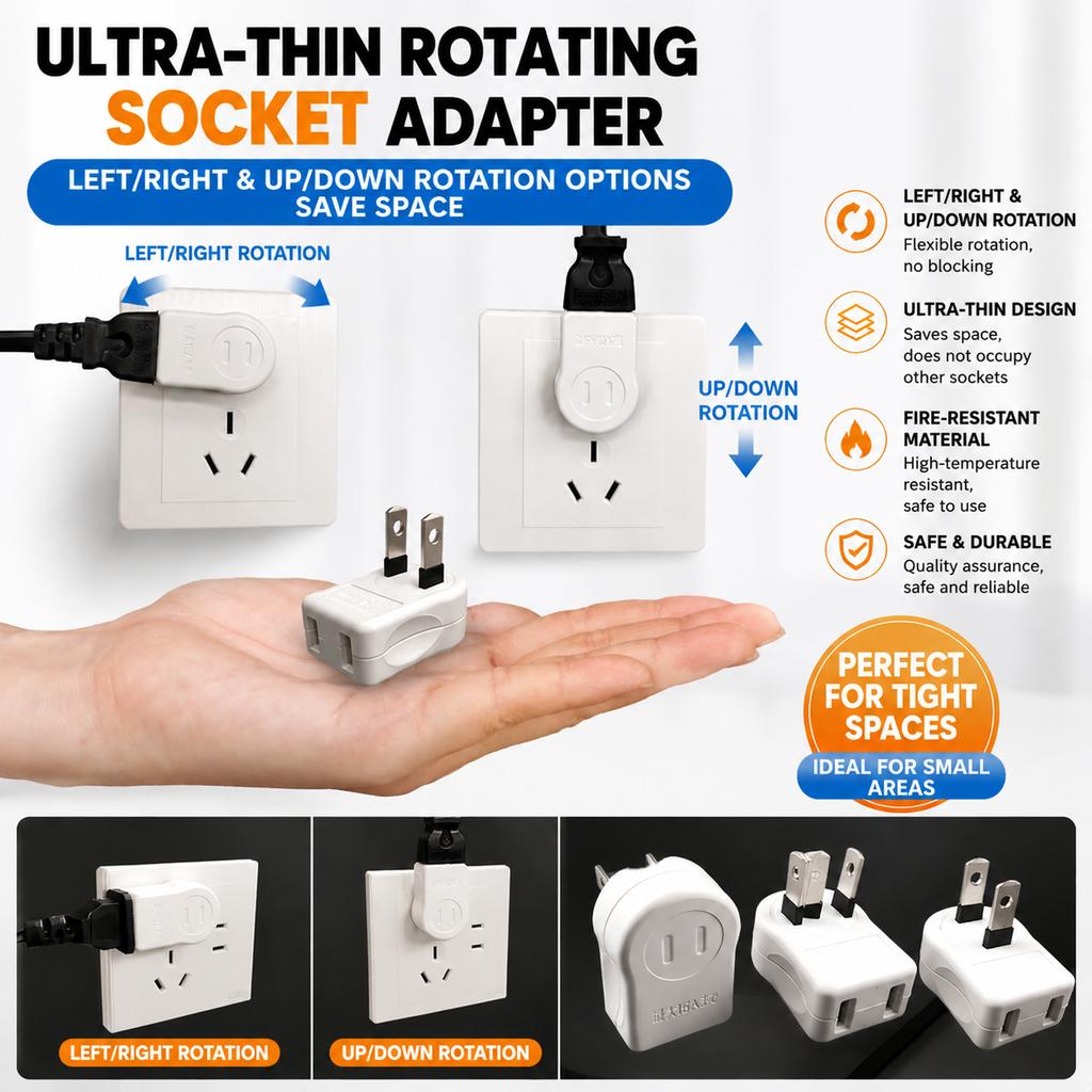 Corner Socket Ultra-Thin 90-Degree Angle Plug Flat Plug Wall-Mounted Ultra-Flat Thin Socket Extension Plug Rubber Coated Prongs