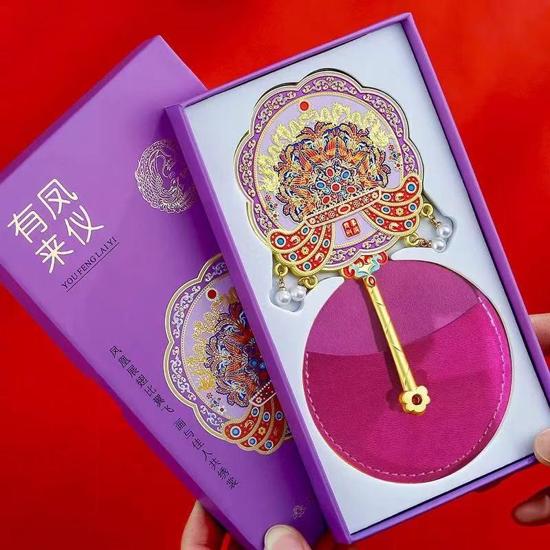 Chinese Ancient Handheld Crafts Metal Makeup Mirror Museum Creative Cultural Crafts Portable Folding Cosmetic Mirror