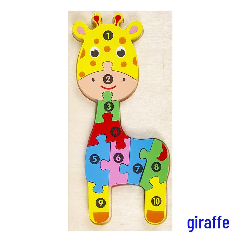 Wooden 3D Cartoon Number Puzzle Board for Kindergarten Kids – Educational Toy