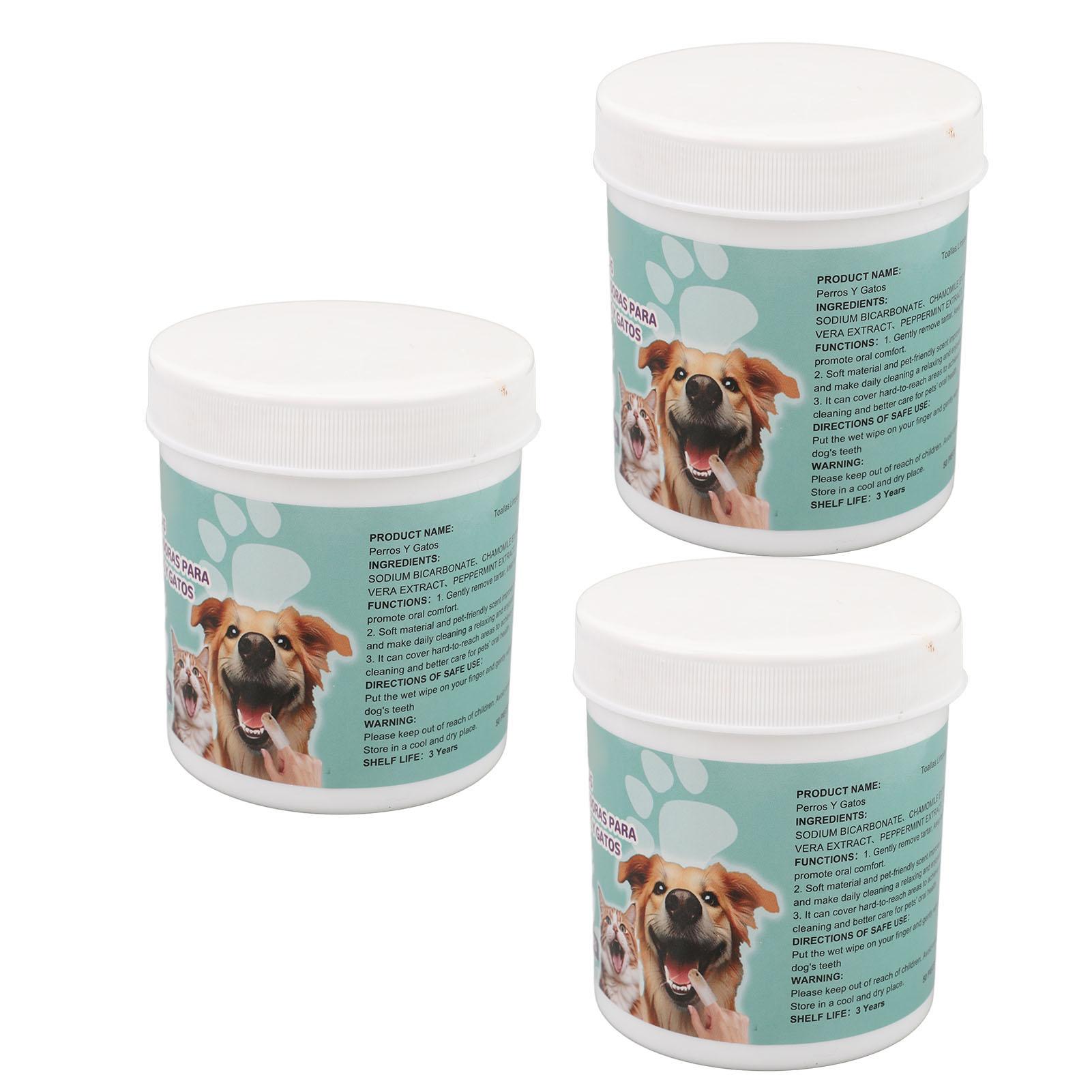

3 Bottle 50pcs Dog Teeth Cleaning Wipes Cat Teeth Cleaning Finger Wipes Tartar Removal Pet Oral Cavity Finger Wipes for Pet